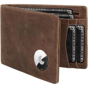 Mens Wallet with AirTag Holder, Bifold Full Grain Leather AirTag Wallet